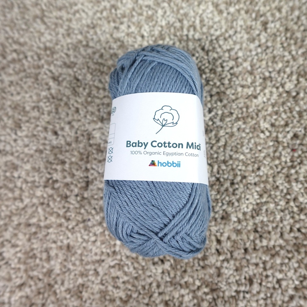 Hobbii Baby Cotton Midi Yarn 100% Organic Egyptian Cotton Color 07 Blue 50g